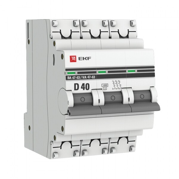 Выключатель автомат. 3-пол. (3P)  40А D  4,5кА ВА47-63 PROxima EKF