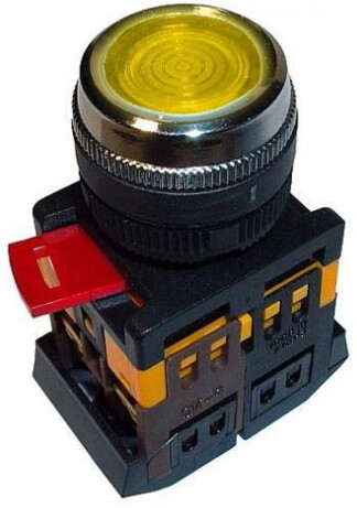 Кнопка ABLFS-22 d22мм с подсветкой/неон 240В 1з+1р желтая ИЭК