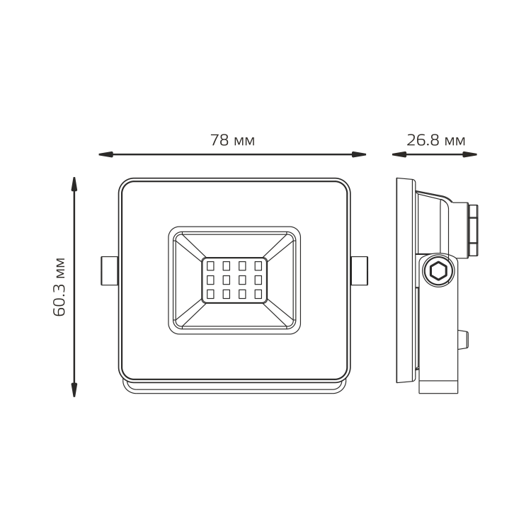 Прожектор (LED) 10Вт  820лм 6500К IP65 графит BASIC GAUSS