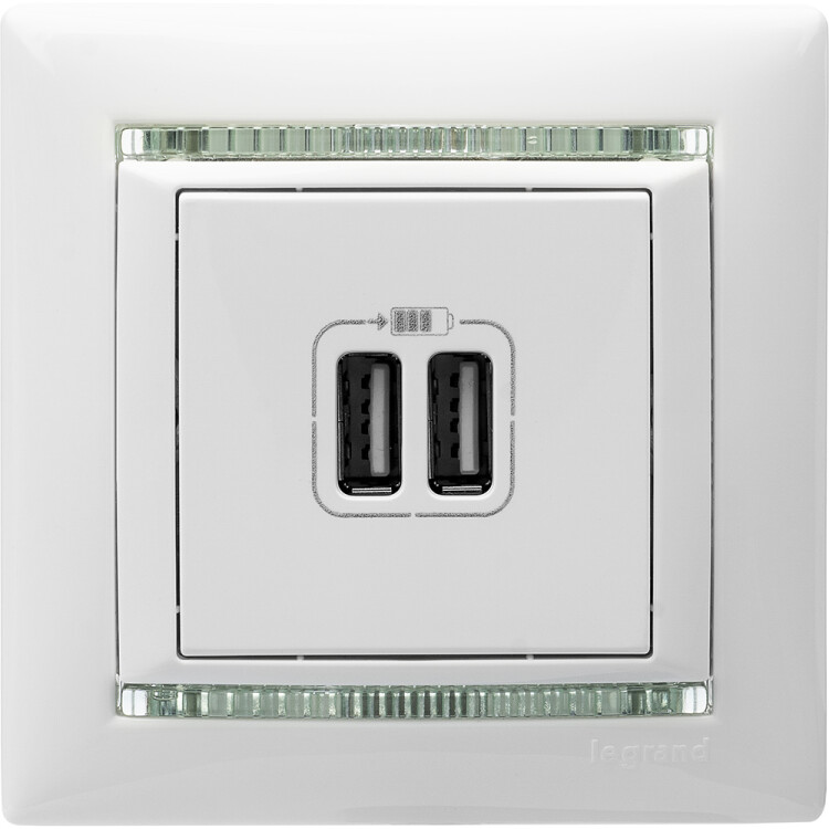 Розетка 2-ая USB 1500 мА белая VALENA