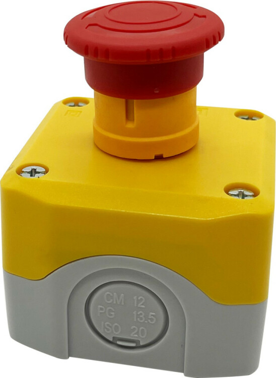 Кнопочный пост SALK178, 1 отверстие, желтый с кнопкой аварийного останова